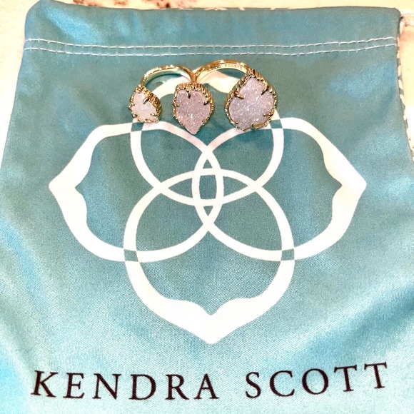 Kendra Scott Naomi Gold Double Ring Iridescent Drusy with Bag - Picture 2 of 4